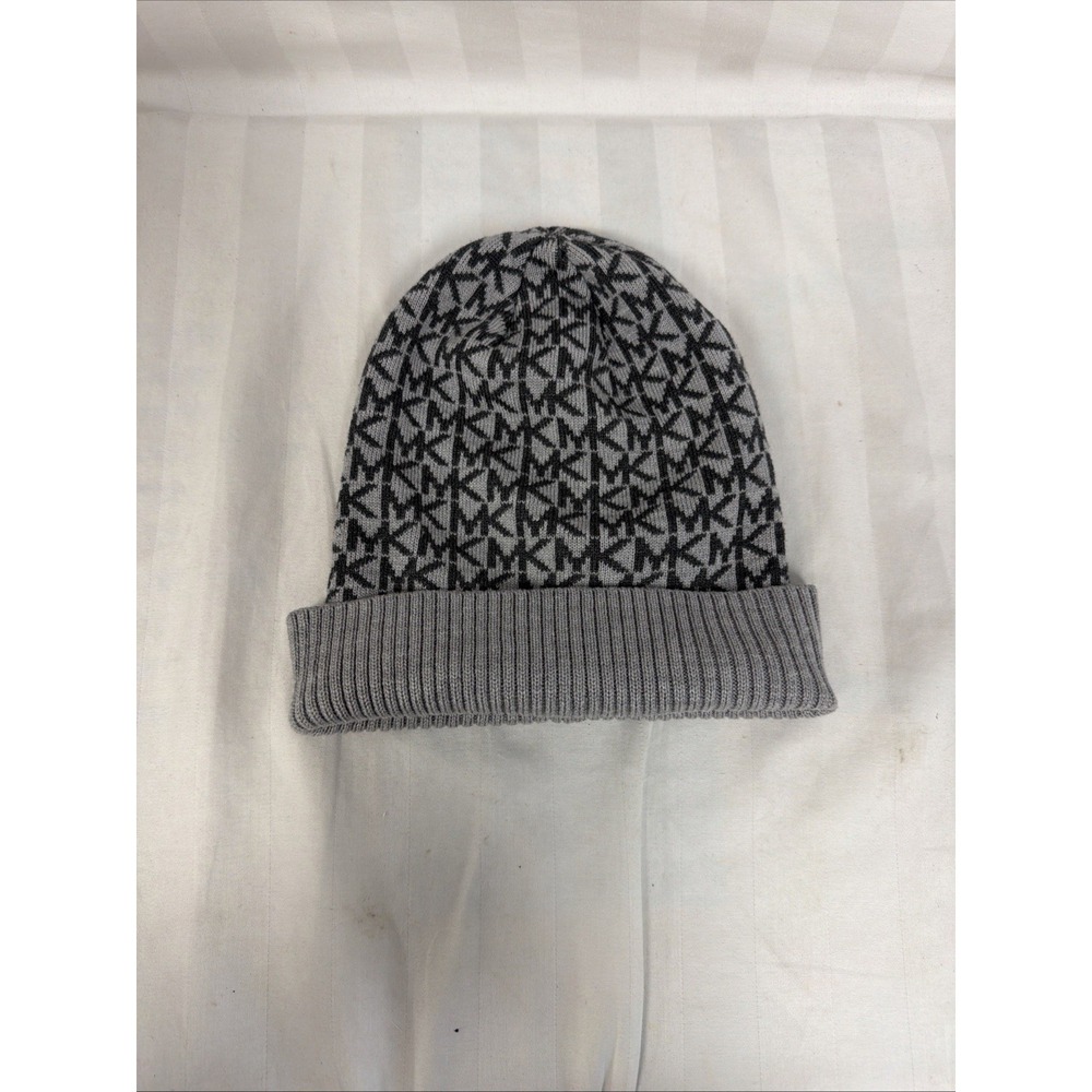 Michael Kors Grey/black MK Logo Hat Cuffed Winter Beanie Acrylic